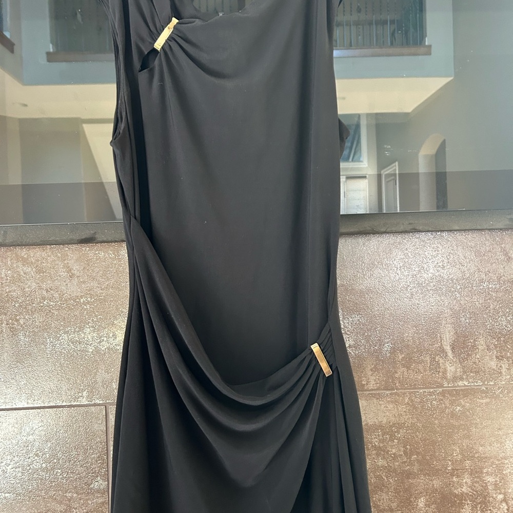 Cache Black Ruched Asymmetrical Sheath Dress